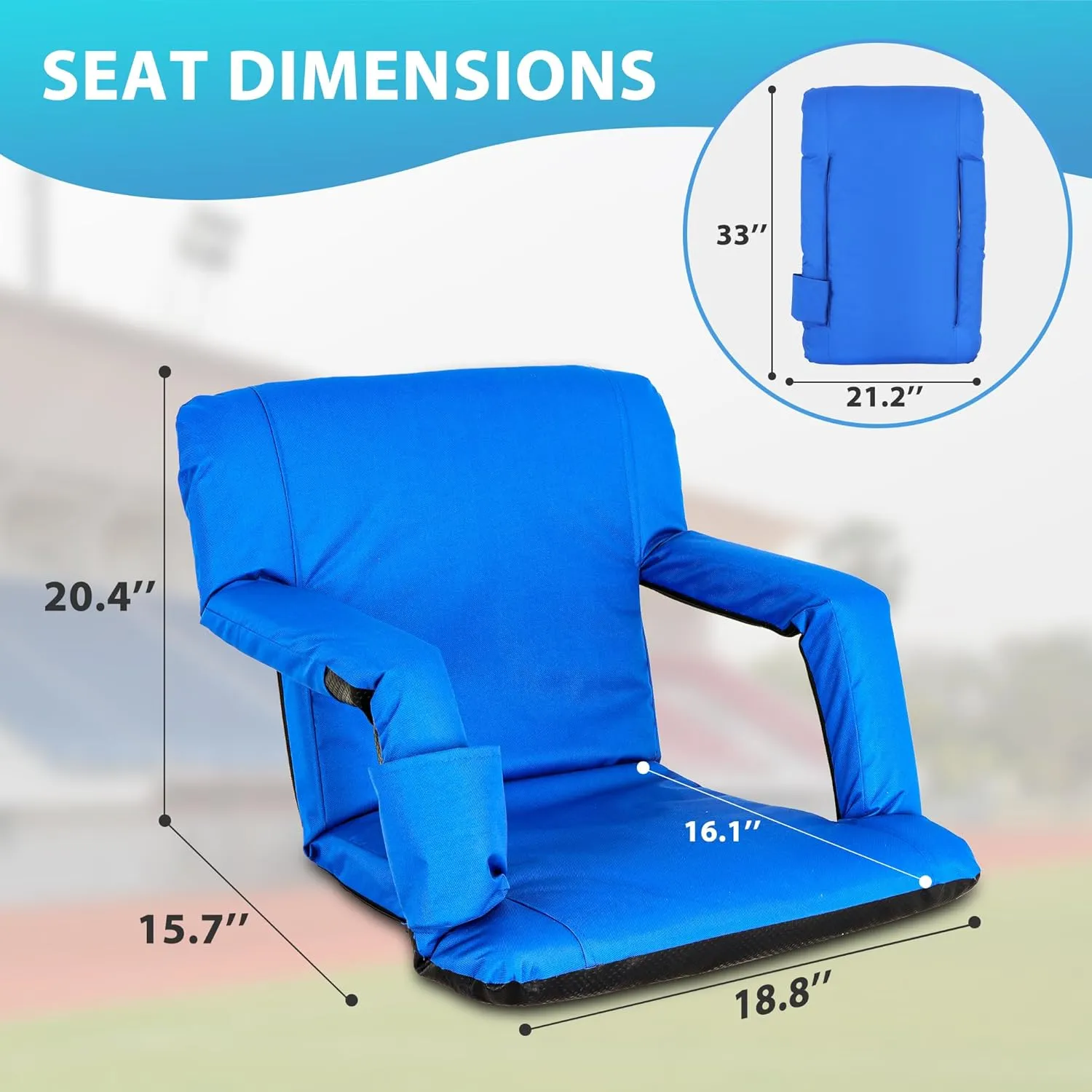 Nouva Portable Stadium Seat,Folding Reclining Bleacher Chair 6 Reclining Positions with Back Support Storage Pocket Shoulder Strap Black