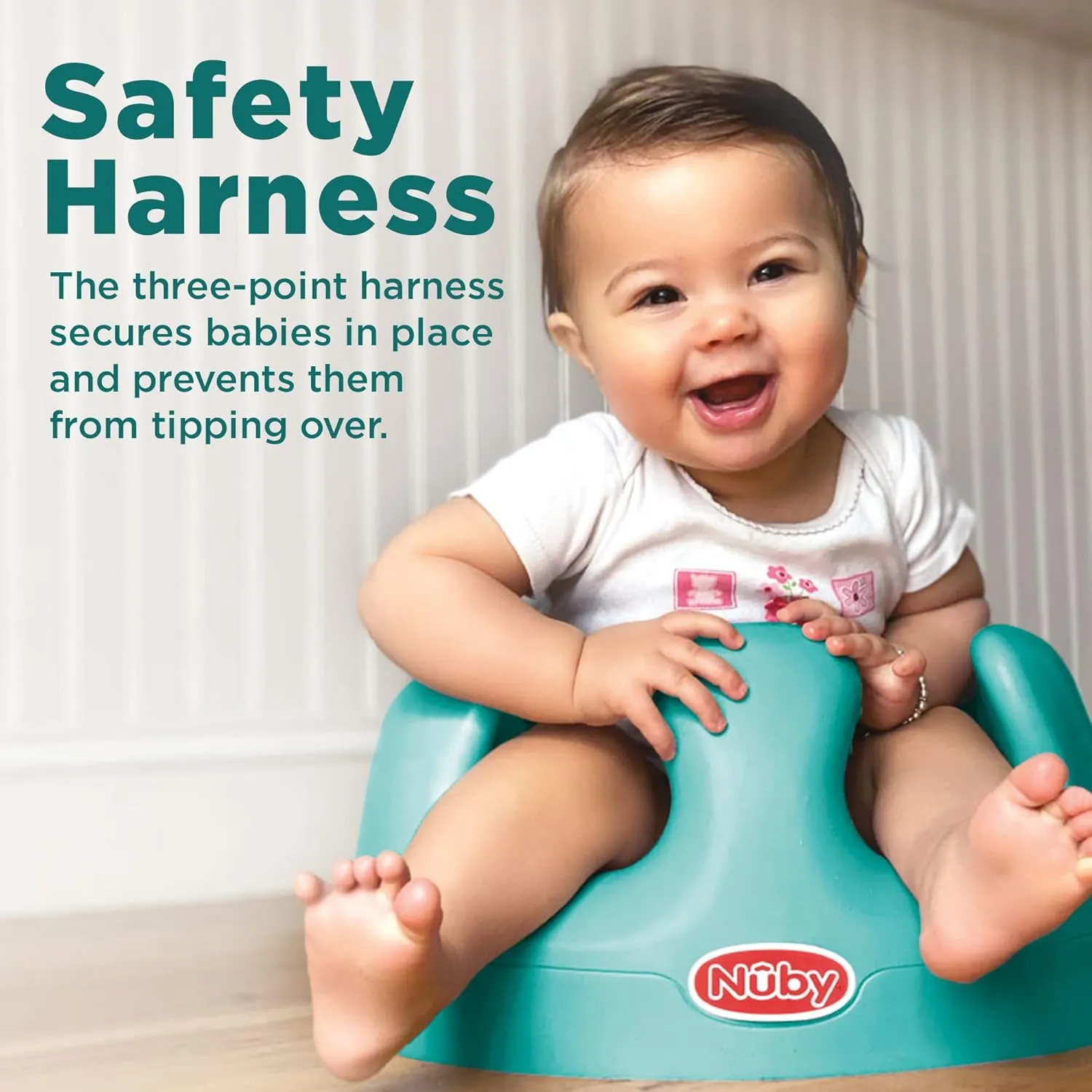 Nuby My Floor Seat - Portable Baby Chair with Soft Foam Cushion, Safety Harness, and High Back Design - 4  Months - Aqua