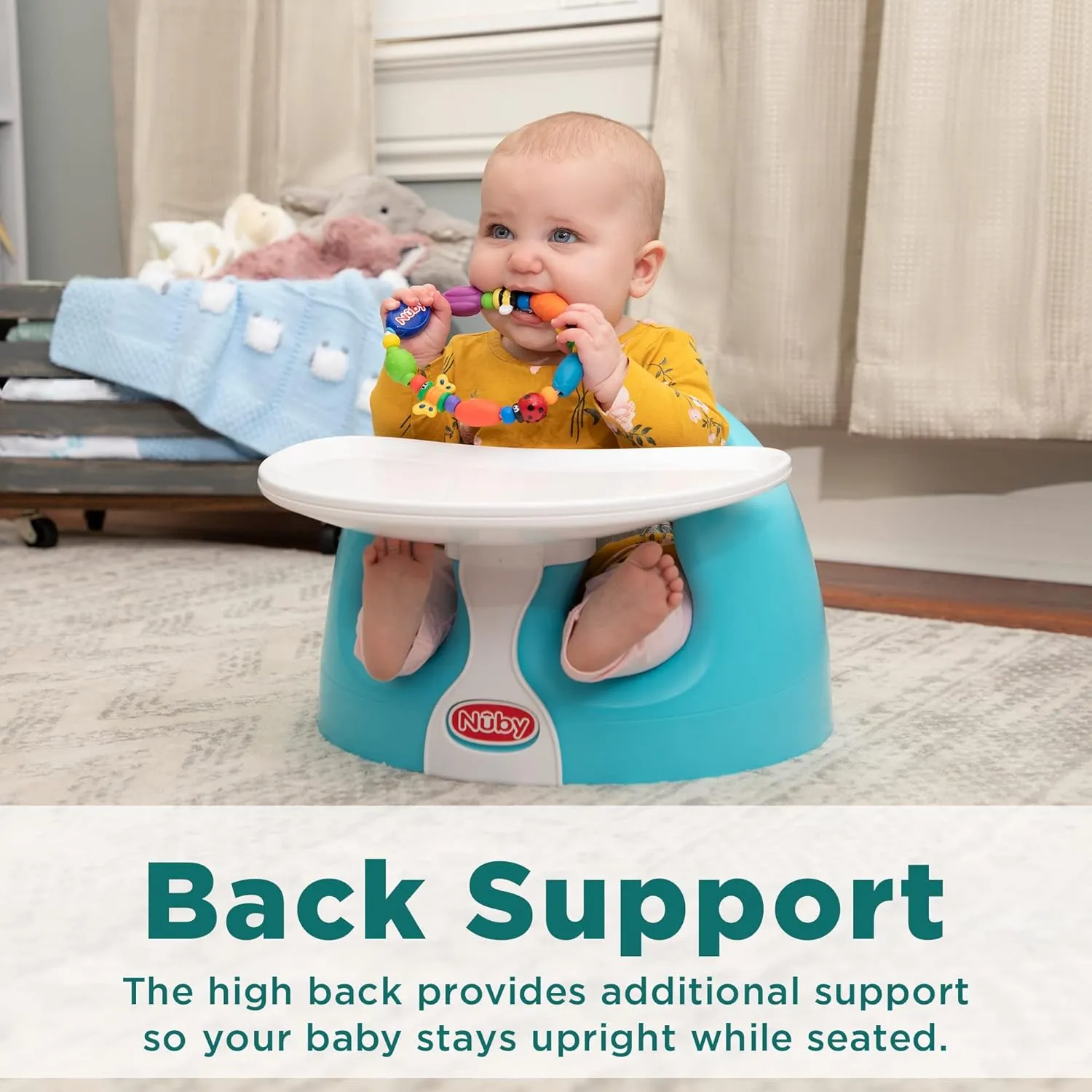 Nuby My Floor Seat - Portable Baby Chair with Soft Foam Cushion, Safety Harness, and High Back Design - 4  Months - Aqua