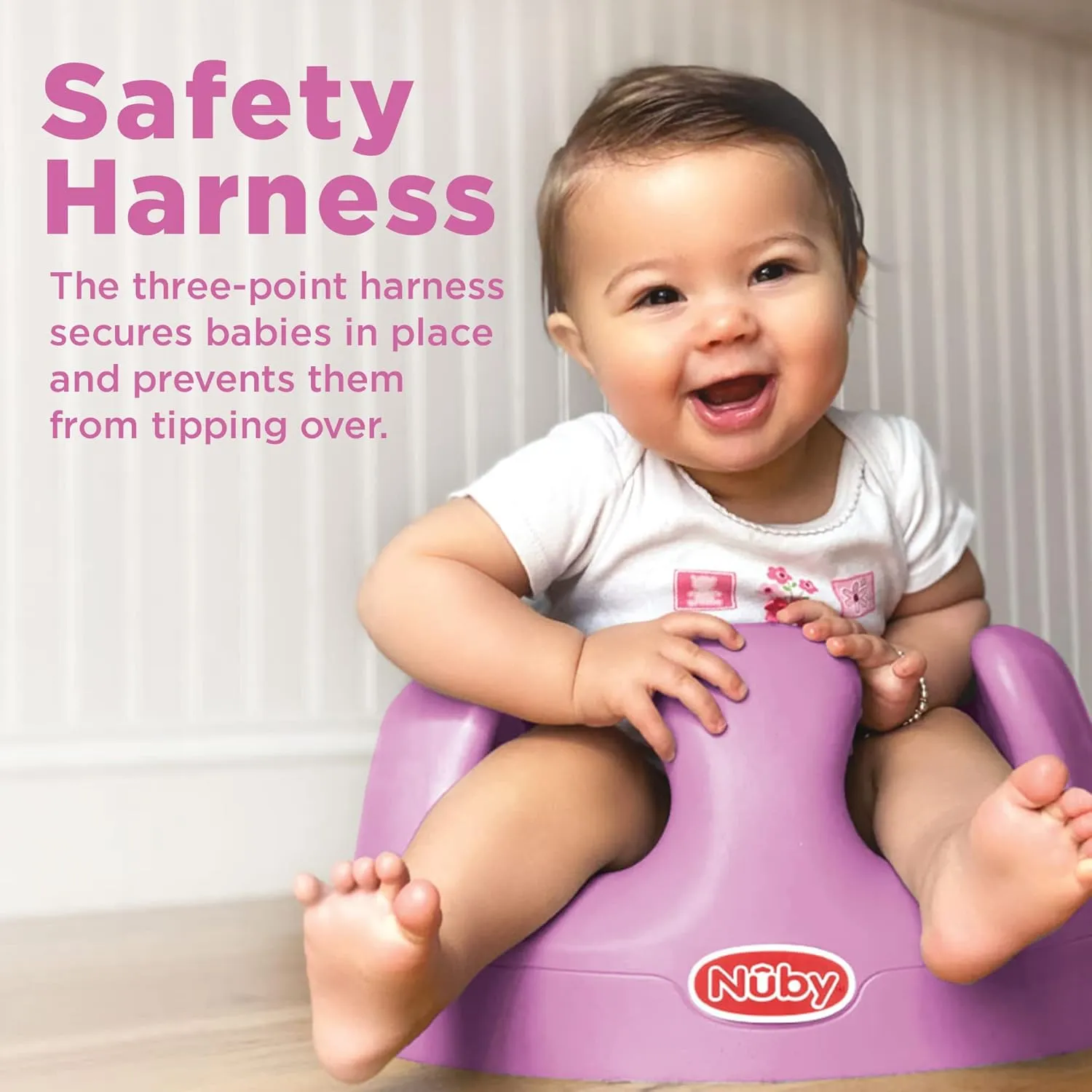 Nuby My Floor Seat - Portable Baby Chair with Soft Foam Cushion, Safety Harness, and High Back Design - 4  Months - Pink