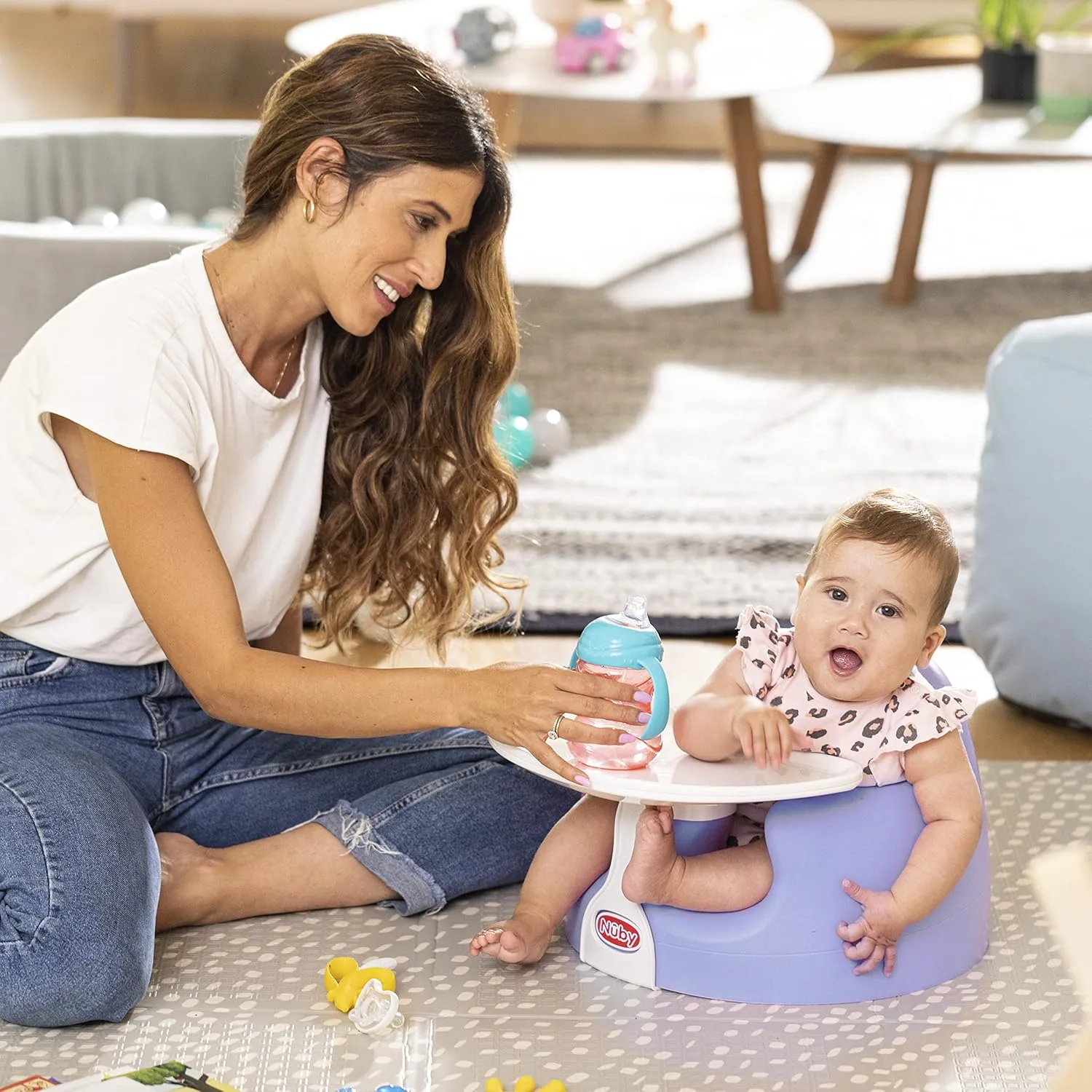 Nuby My Floor Seat - Portable Baby Chair with Soft Foam Cushion, Safety Harness, and High Back Design - 4  Months - Purple