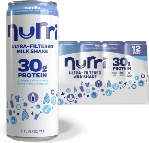 Nurri - 30g Protein Ultra Filtered Milk Shake – Vanilla - Lactose Free, Low Sugar, 150 Calories, 10 Vitamins and Minerals - 11 fl oz, 12 Cans