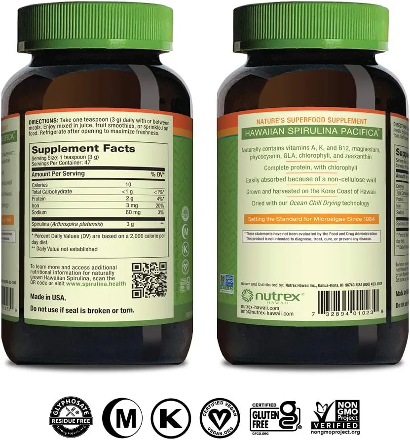 Nutrex Hawaii, Pure Hawaiian Spirulina Powder, Vegan, Supports Immune System, Heart, Cells and Energy, 5 Ounce