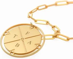 Oak&Luna - Engraved Compass Necklace with Diamond - Personalised Interlocking Pendant with Initials - Gift for Her, Women - For Birthday, Mother's Day, Christmas