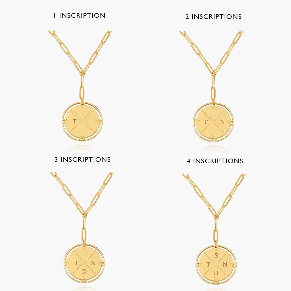 Oak&Luna - Engraved Compass Necklace with Diamond - Personalised Interlocking Pendant with Initials - Gift for Her, Women - For Birthday, Mother's Day, Christmas