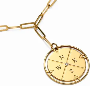 Oak&Luna - Engraved Compass Necklace with Diamond - Personalised Interlocking Pendant with Initials - Gift for Her, Women - For Birthday, Mother's Day, Christmas