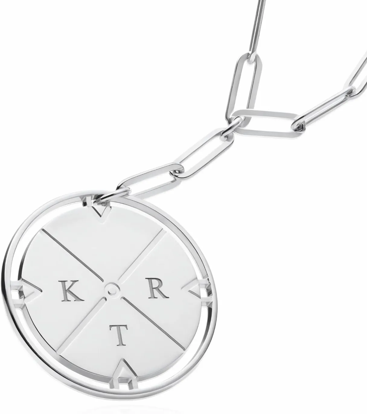 Oak&Luna - Engraved Compass Necklace with Diamond - Personalised Interlocking Pendant with Initials - Gift for Her, Women - For Birthday, Mother's Day, Christmas