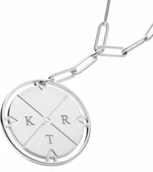 Oak&Luna - Engraved Compass Necklace with Diamond - Personalised Interlocking Pendant with Initials - Gift for Her, Women - For Birthday, Mother's Day, Christmas