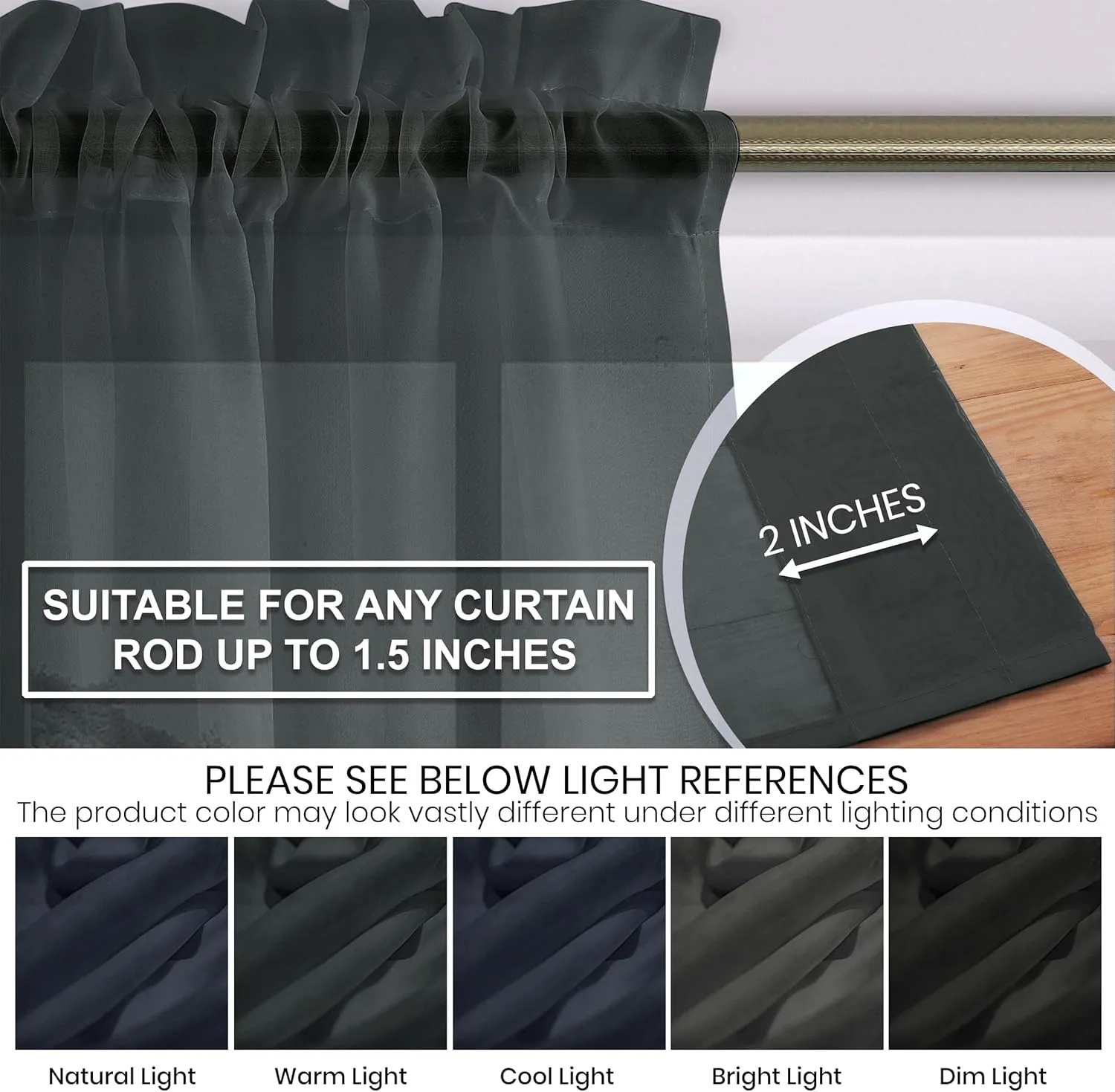 Oakias Black Sheer Curtains 84 Inches Long 2 Panels Set – 54" W x 84" L Window Sheer Curtains – Rod Pocket Voile Curtains for Living Room & Bedroom – Lightweight Sheer Drapes for Indoors & Outdoors