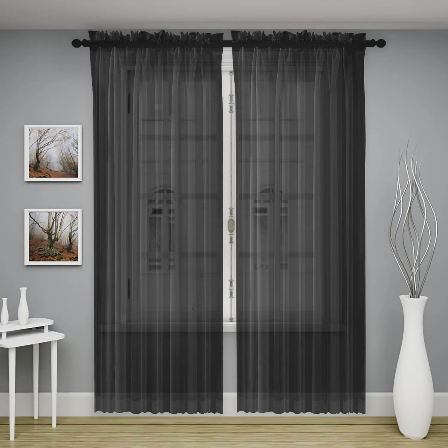 Oakias Black Sheer Curtains 84 Inches Long 2 Panels Set – 54" W x 84" L Window Sheer Curtains – Rod Pocket Voile Curtains for Living Room & Bedroom – Lightweight Sheer Drapes for Indoors & Outdoors