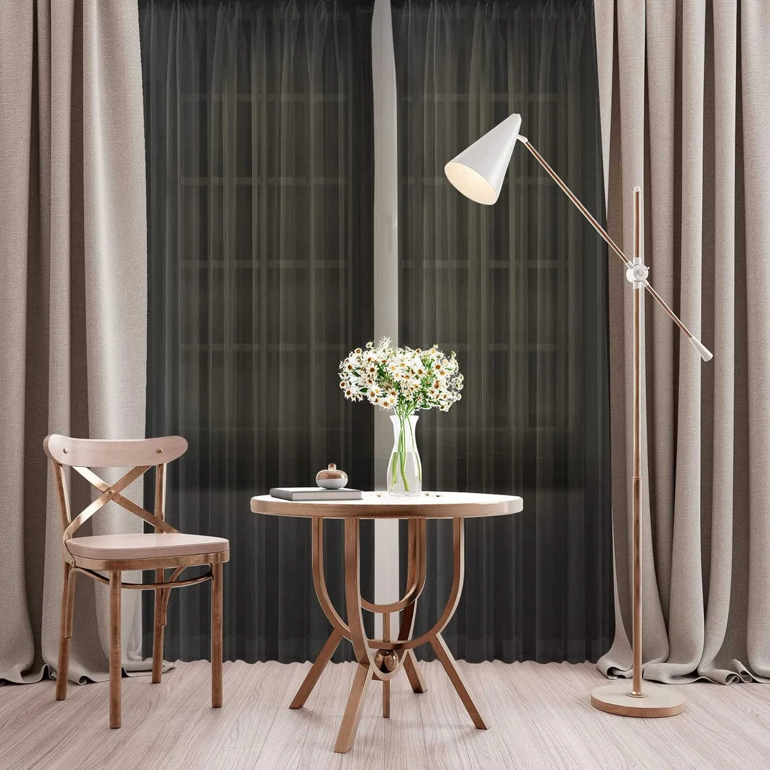 Oakias Black Sheer Curtains 84 Inches Long 2 Panels Set – 54" W x 84" L Window Sheer Curtains – Rod Pocket Voile Curtains for Living Room & Bedroom – Lightweight Sheer Drapes for Indoors & Outdoors