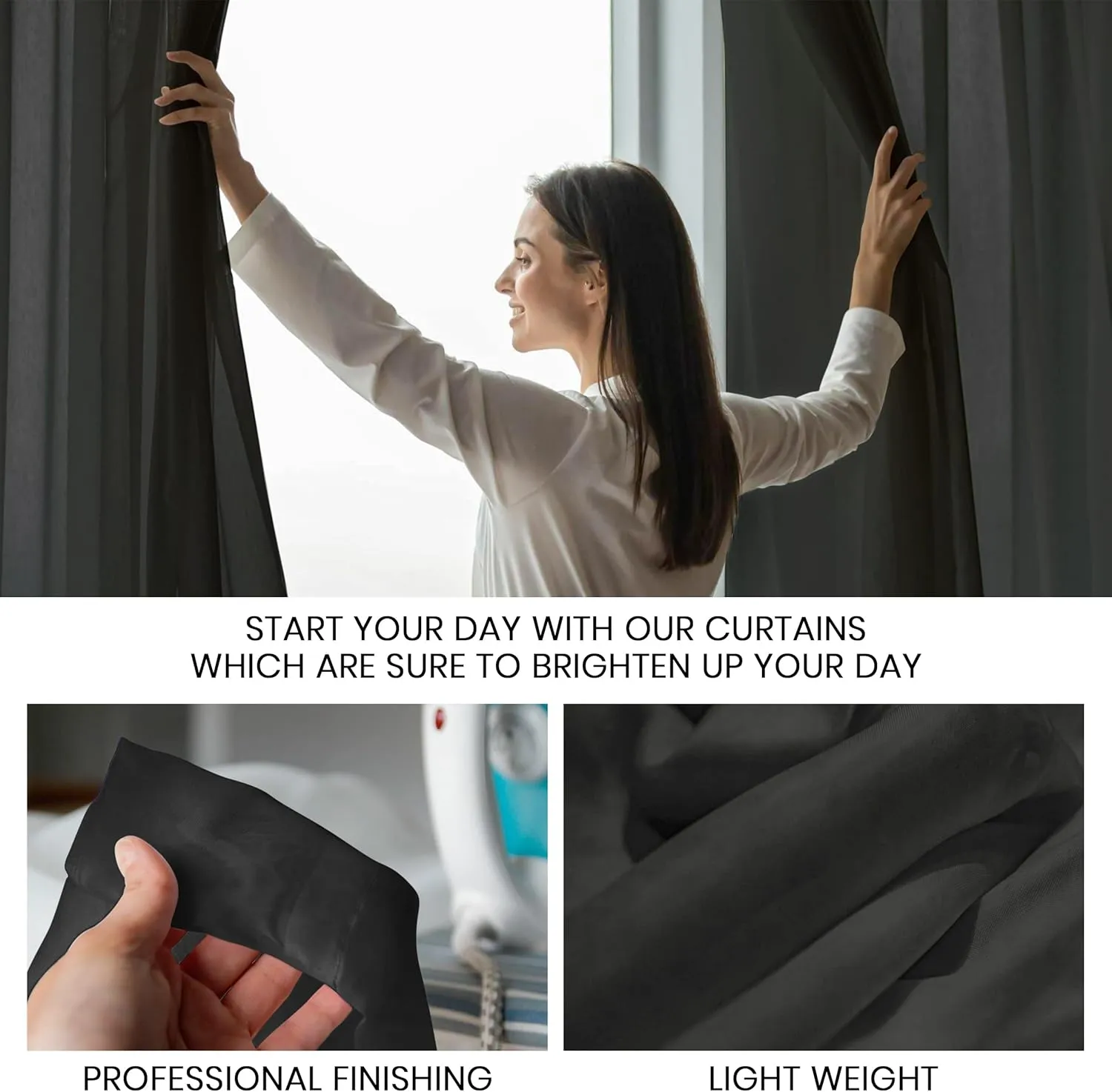 Oakias Black Sheer Curtains 84 Inches Long 2 Panels Set – 54" W x 84" L Window Sheer Curtains – Rod Pocket Voile Curtains for Living Room & Bedroom – Lightweight Sheer Drapes for Indoors & Outdoors