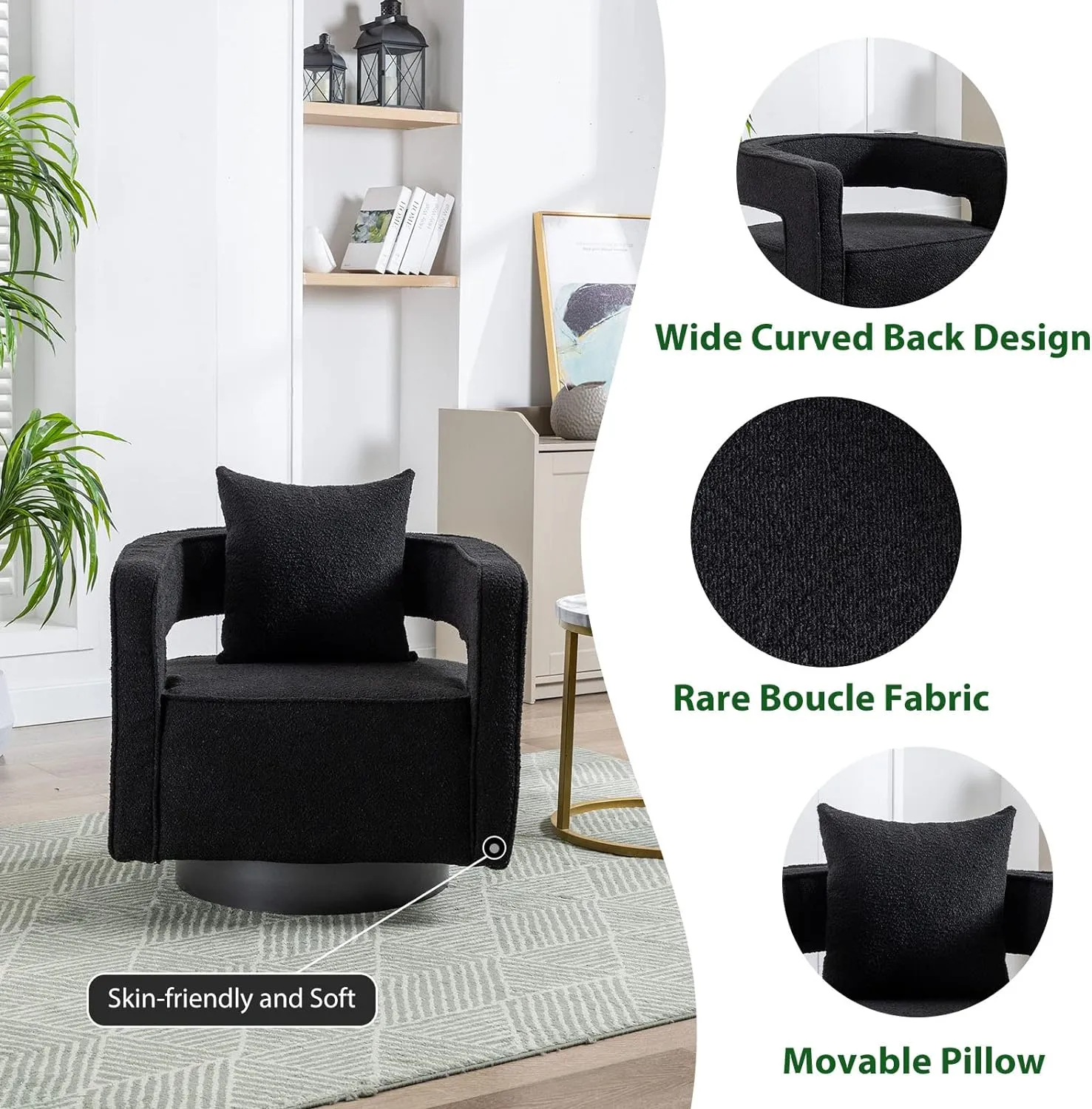 ODUWA Swivel Barrel Accent Chair Set of 2,26" W Modern Round Boucle Arm Chair with Black Base,Upholstered Comfy 360 Degree Swivel Single Circle Club Chair for Nursery Bedroom Living Room Hotel Office