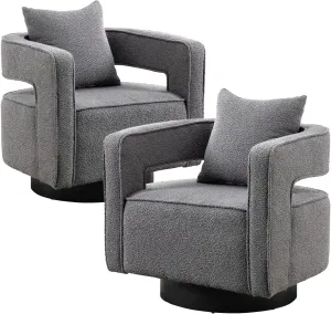 ODUWA Swivel Barrel Accent Chair Set of 2,26" W Modern Round Boucle Arm Chair with Black Base,Upholstered Comfy 360 Degree Swivel Single Circle Club Chair for Nursery Bedroom Living Room Hotel Office