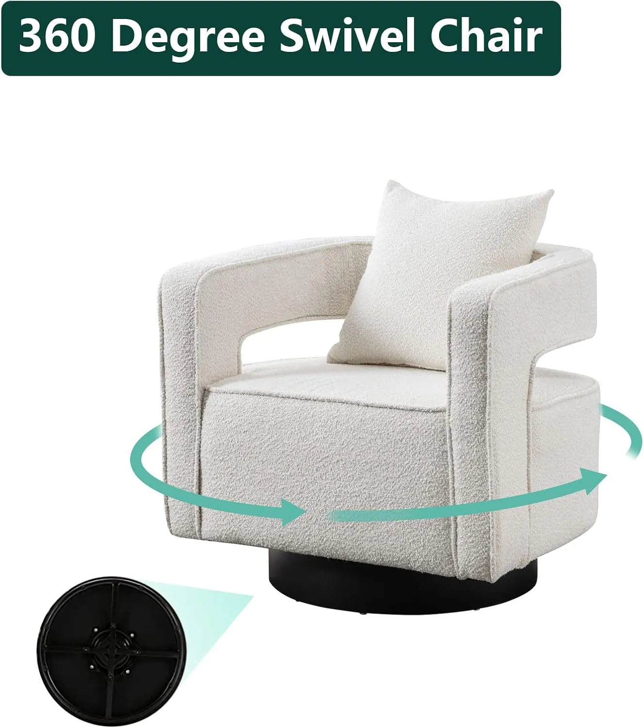 ODUWA Swivel Barrel Accent Chair Set of 2,26" W Modern Round Boucle Arm Chair with Black Base,Upholstered Comfy 360 Degree Swivel Single Circle Club Chair for Nursery Bedroom Living Room Hotel Office