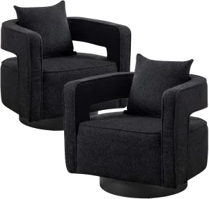 ODUWA Swivel Barrel Accent Chair Set of 2,26" W Modern Round Boucle Arm Chair with Black Base,Upholstered Comfy 360 Degree Swivel Single Circle Club Chair for Nursery Bedroom Living Room Hotel Office