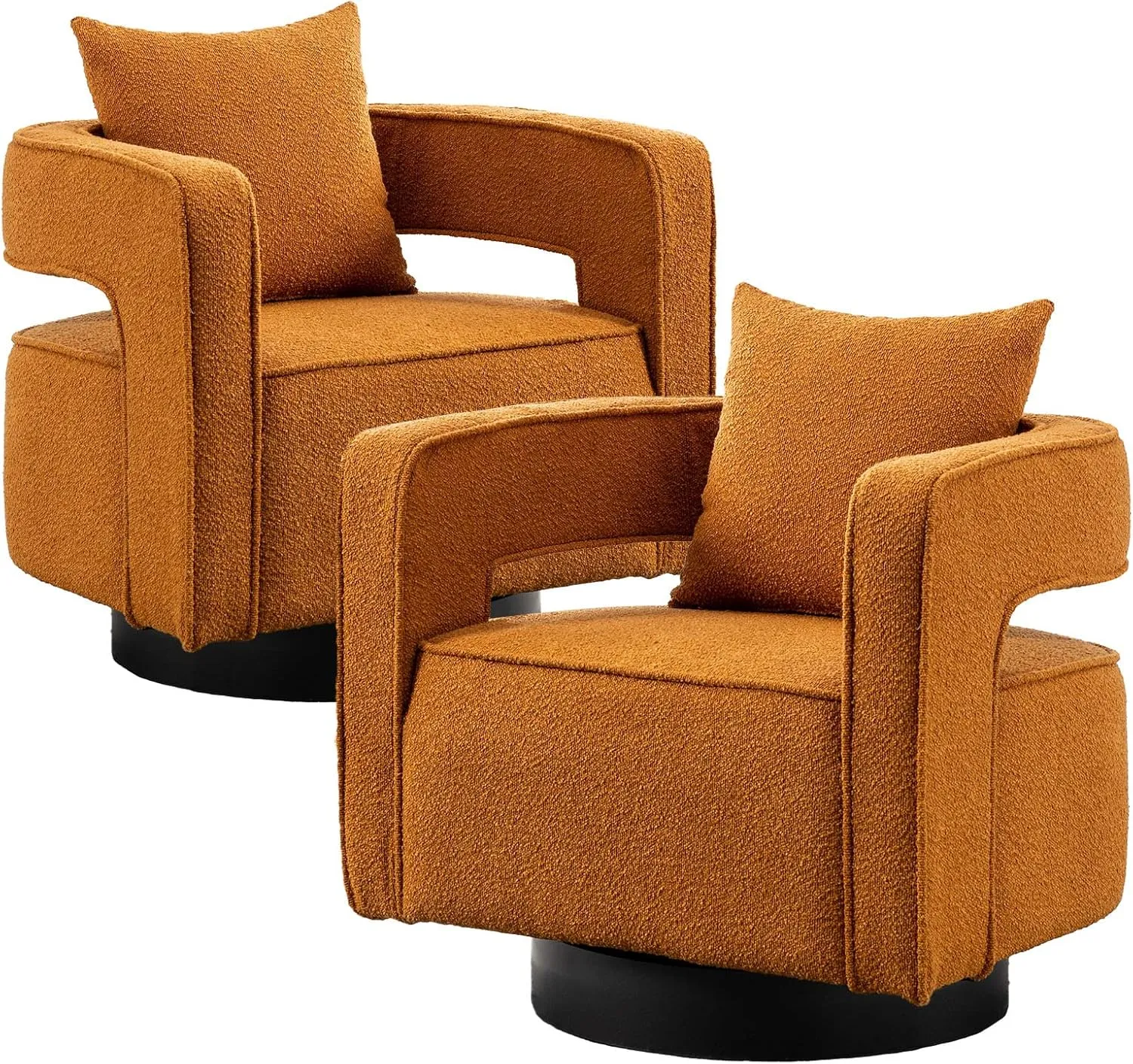 ODUWA Swivel Barrel Accent Chair Set of 2,26" W Modern Round Boucle Arm Chair with Black Base,Upholstered Comfy 360 Degree Swivel Single Circle Club Chair for Nursery Bedroom Living Room Hotel Office