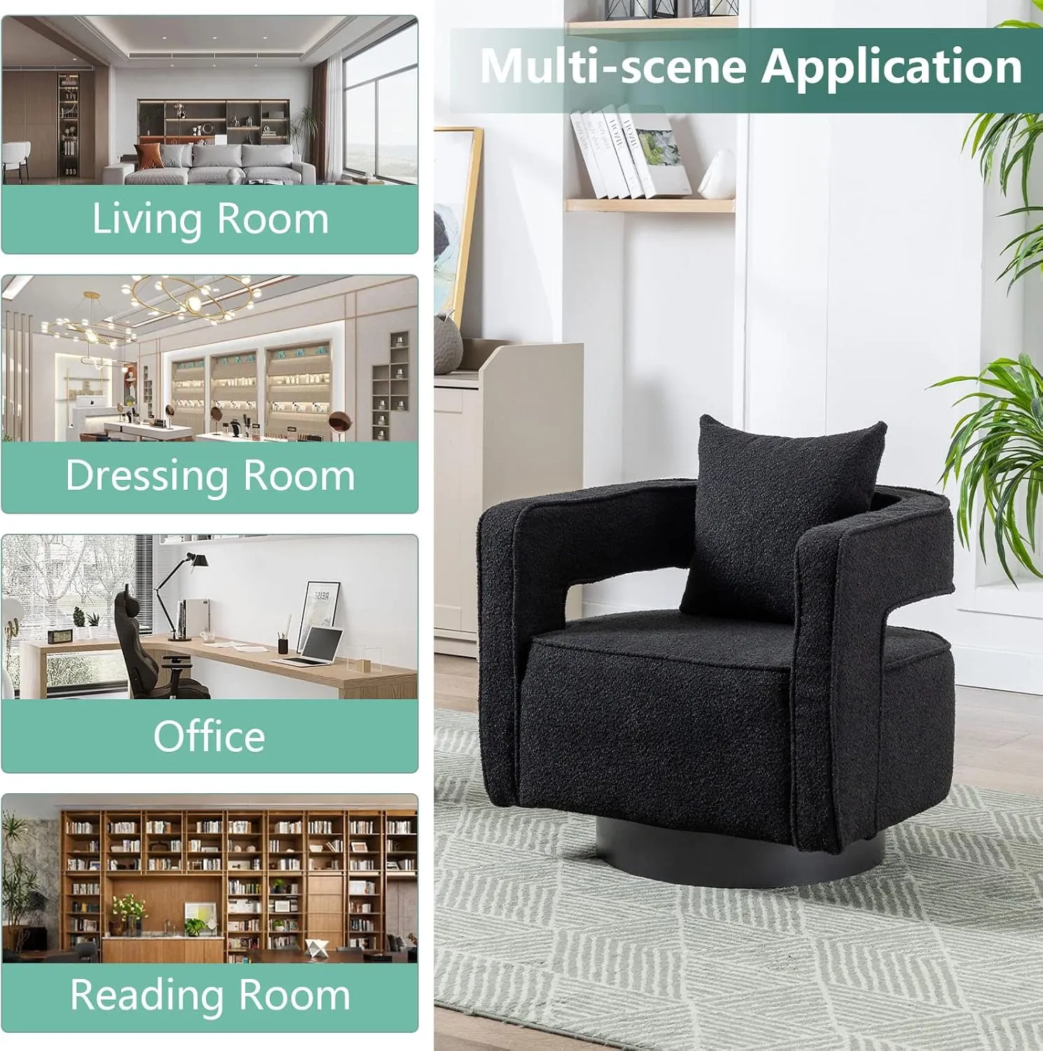 ODUWA Swivel Barrel Accent Chair Set of 2,26" W Modern Round Boucle Arm Chair with Black Base,Upholstered Comfy 360 Degree Swivel Single Circle Club Chair for Nursery Bedroom Living Room Hotel Office