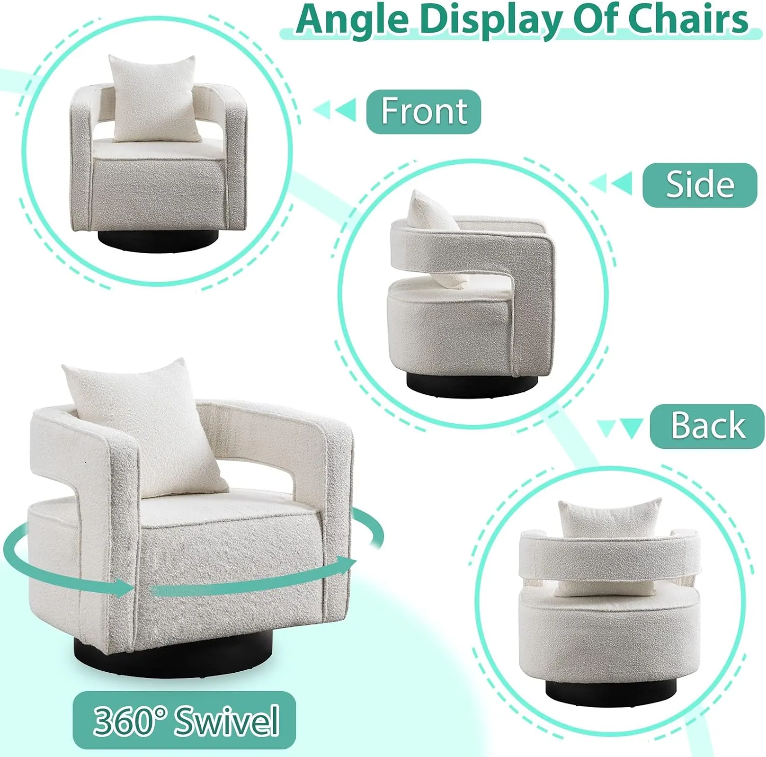 ODUWA Swivel Barrel Accent Chair Set of 2,26" W Modern Round Boucle Arm Chair with Black Base,Upholstered Comfy 360 Degree Swivel Single Circle Club Chair for Nursery Bedroom Living Room Hotel Office