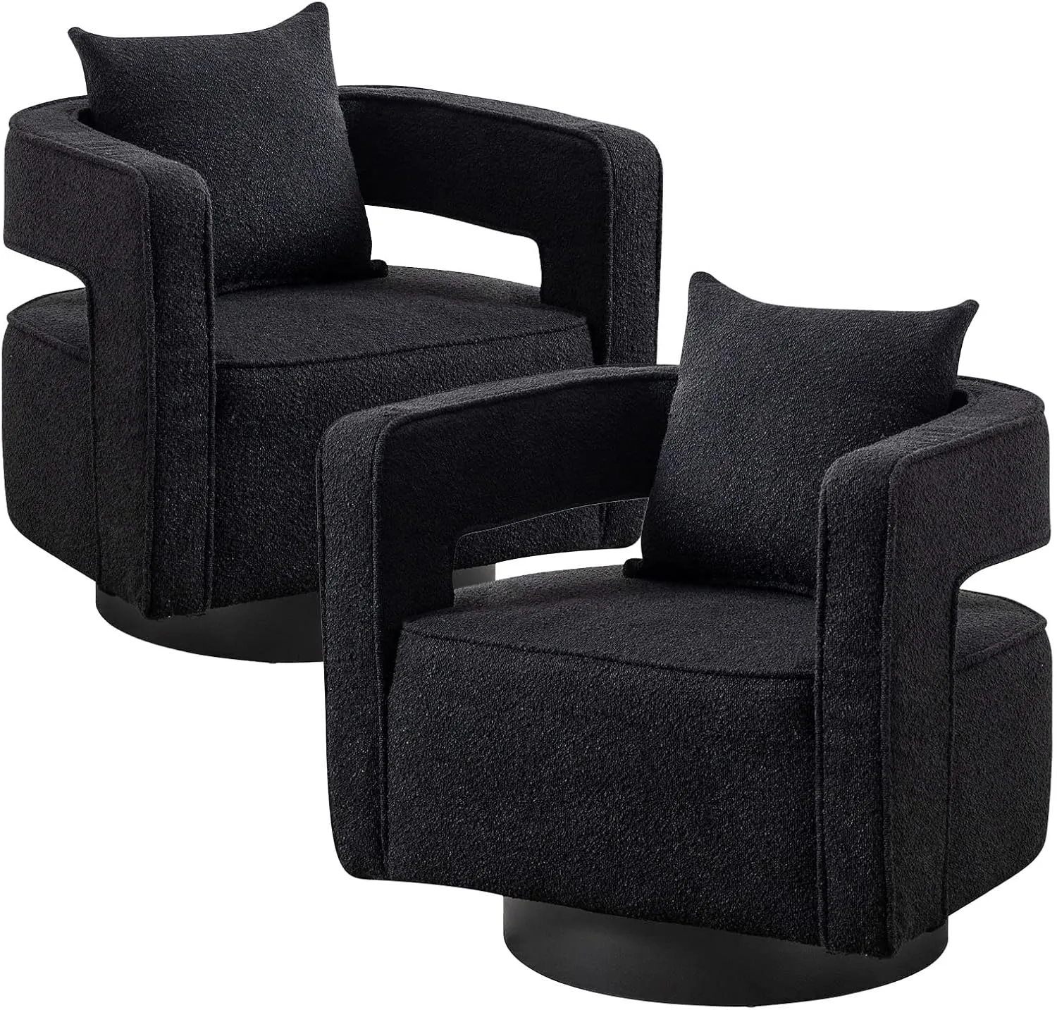 ODUWA Swivel Barrel Accent Chair Set of 2,26" W Modern Round Boucle Arm Chair with Black Base,Upholstered Comfy 360 Degree Swivel Single Circle Club Chair for Nursery Bedroom Living Room Hotel Office