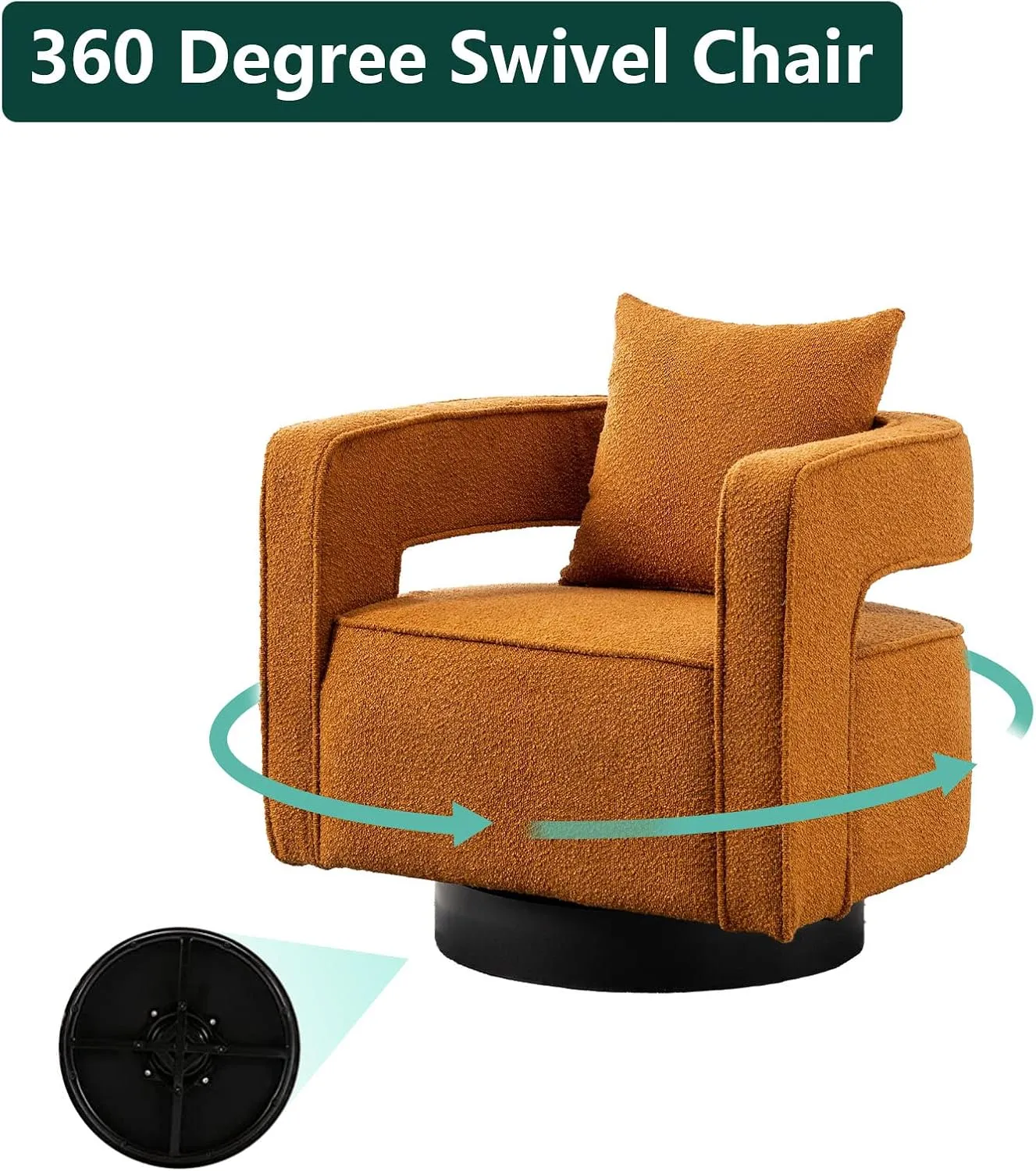 ODUWA Swivel Barrel Accent Chair Set of 2,26" W Modern Round Boucle Arm Chair with Black Base,Upholstered Comfy 360 Degree Swivel Single Circle Club Chair for Nursery Bedroom Living Room Hotel Office