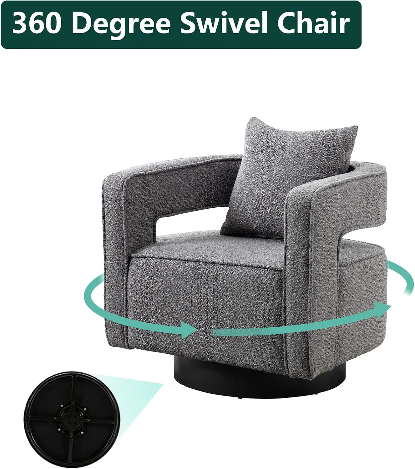 ODUWA Swivel Barrel Accent Chair Set of 2,26" W Modern Round Boucle Arm Chair with Black Base,Upholstered Comfy 360 Degree Swivel Single Circle Club Chair for Nursery Bedroom Living Room Hotel Office