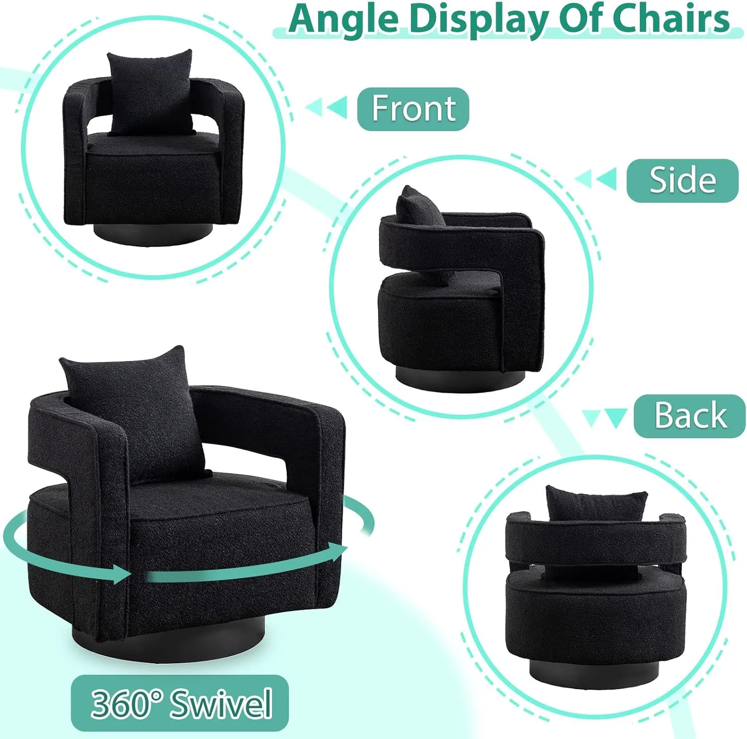 ODUWA Swivel Barrel Accent Chair Set of 2,26" W Modern Round Boucle Arm Chair with Black Base,Upholstered Comfy 360 Degree Swivel Single Circle Club Chair for Nursery Bedroom Living Room Hotel Office