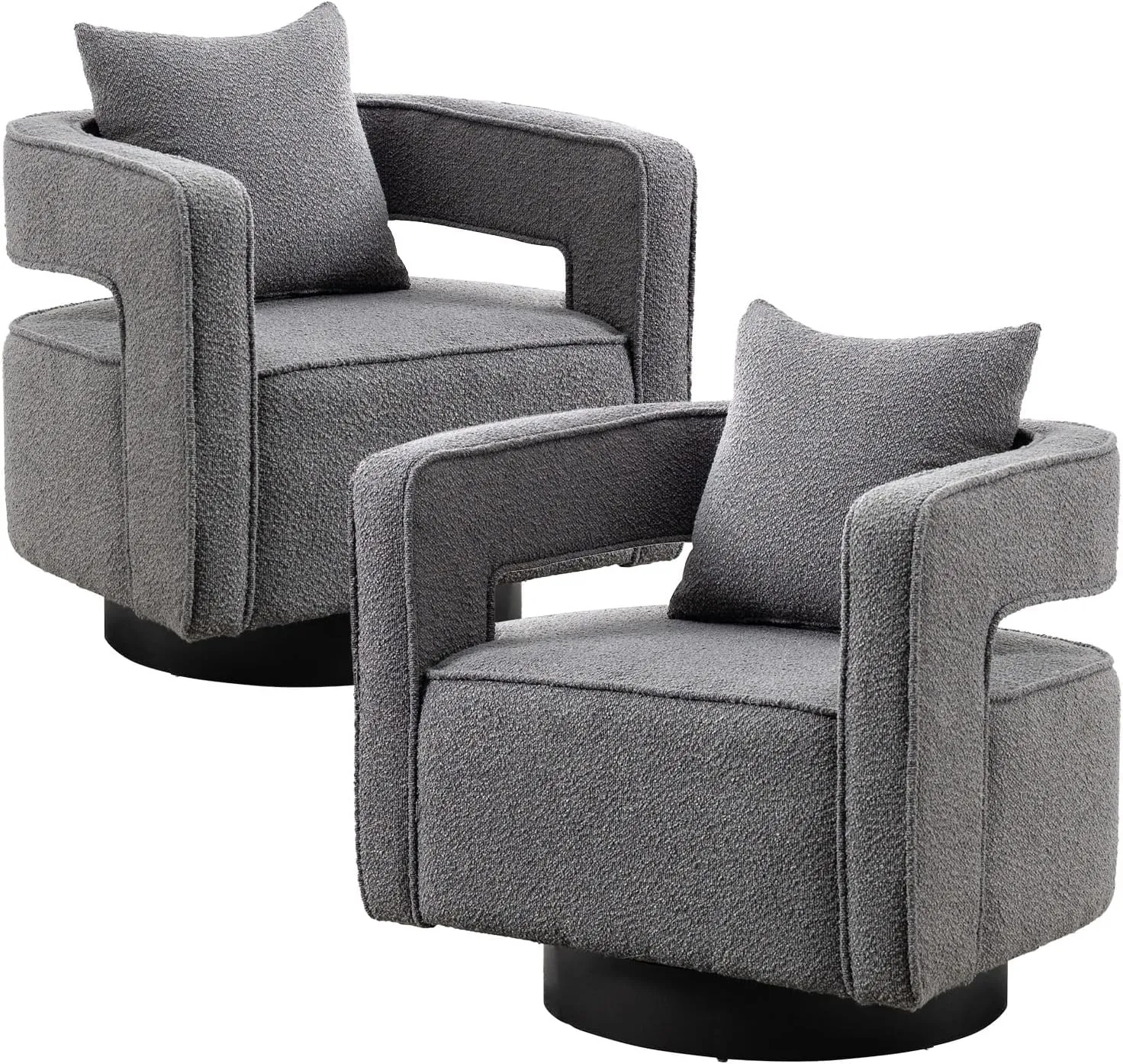 ODUWA Swivel Barrel Accent Chair Set of 2,26" W Modern Round Boucle Arm Chair with Black Base,Upholstered Comfy 360 Degree Swivel Single Circle Club Chair for Nursery Bedroom Living Room Hotel Office