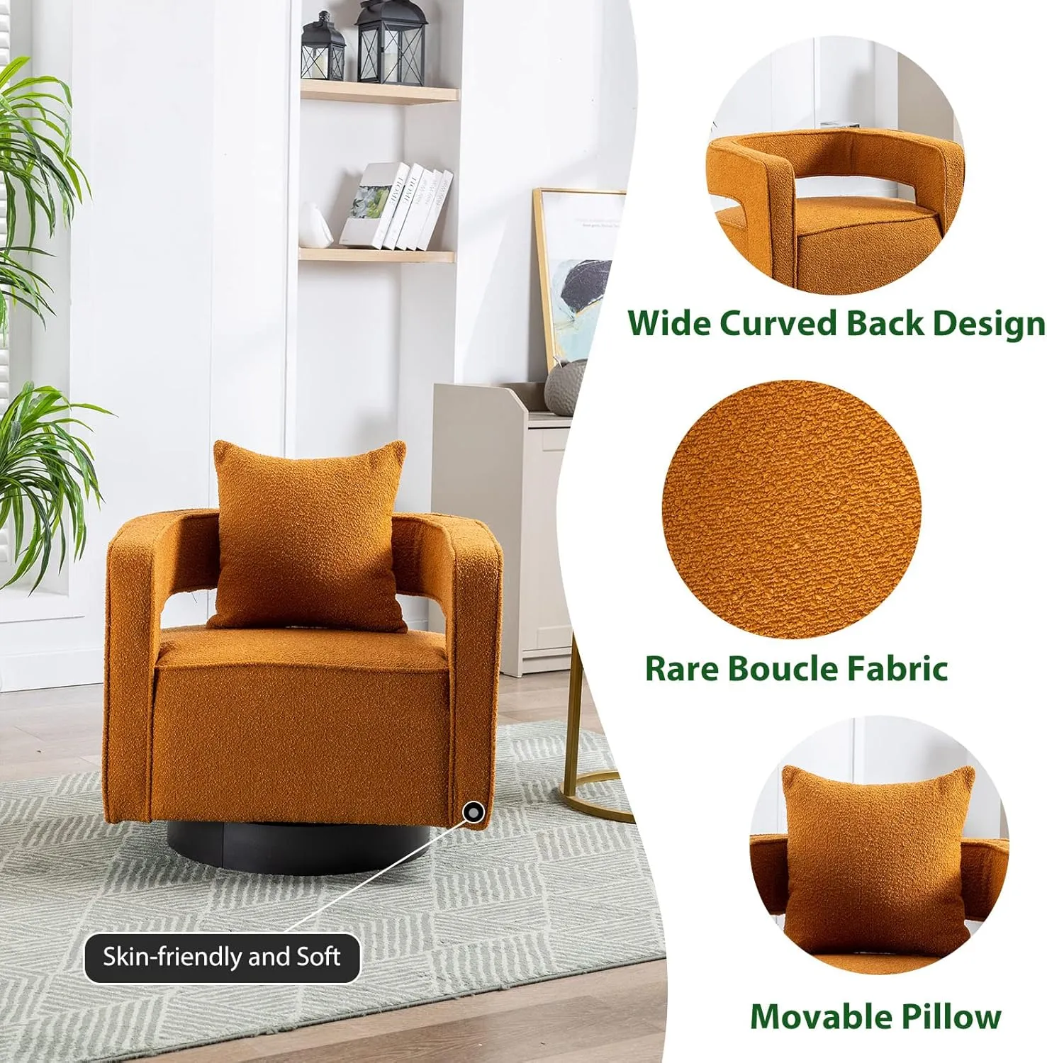 ODUWA Swivel Barrel Accent Chair Set of 2,26" W Modern Round Boucle Arm Chair with Black Base,Upholstered Comfy 360 Degree Swivel Single Circle Club Chair for Nursery Bedroom Living Room Hotel Office