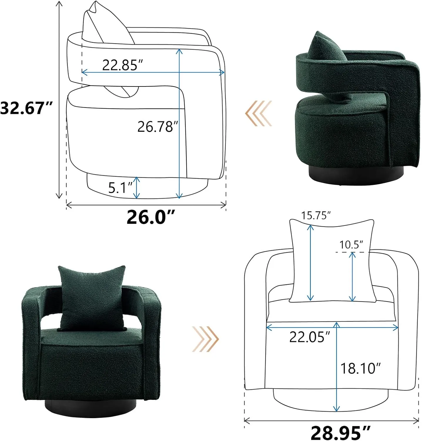 ODUWA Swivel Barrel Accent Chair Set of 2,26" W Modern Round Boucle Arm Chair with Black Base,Upholstered Comfy 360 Degree Swivel Single Circle Club Chair for Nursery Bedroom Living Room Hotel Office