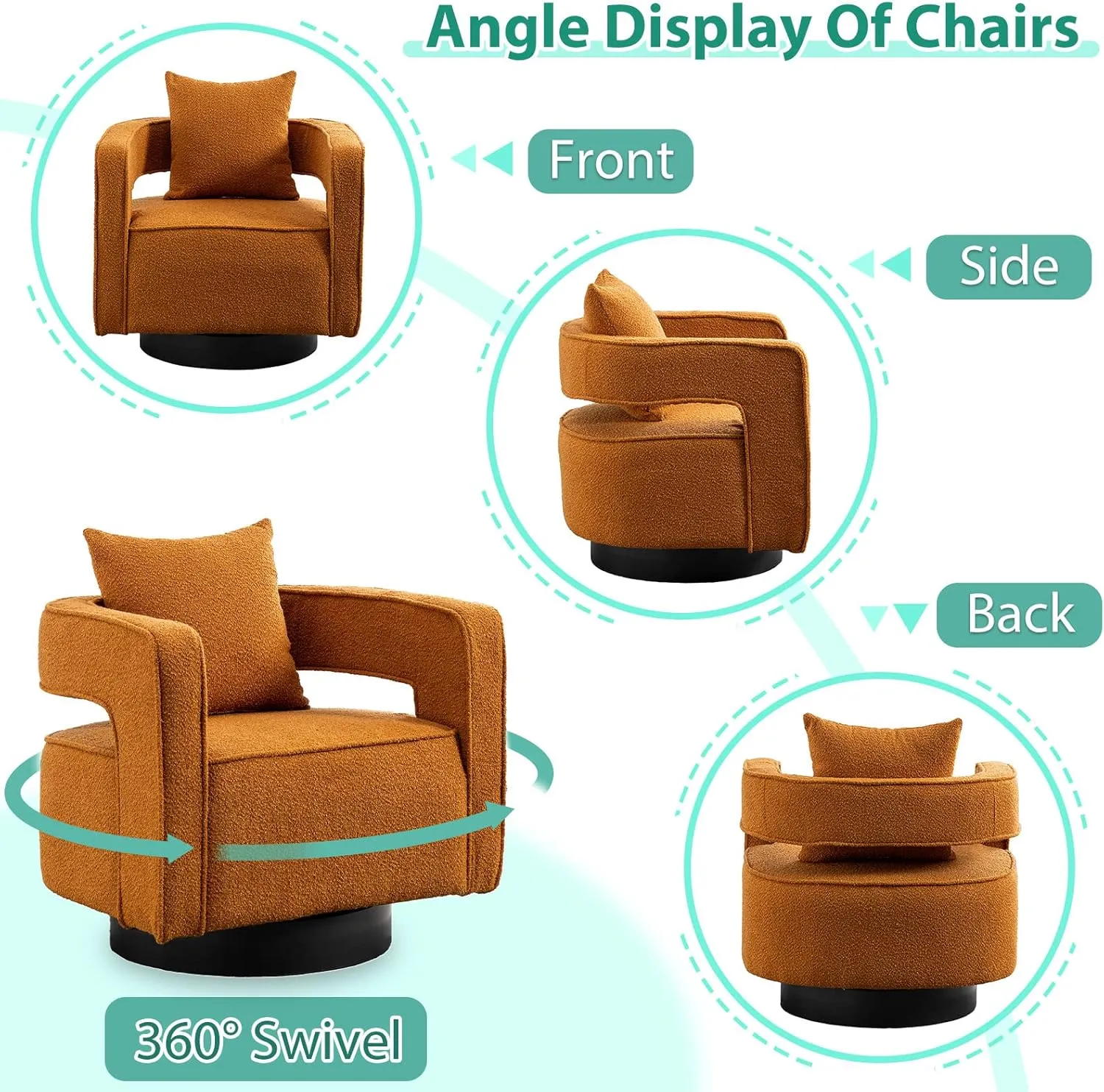 ODUWA Swivel Barrel Accent Chair Set of 2,26" W Modern Round Boucle Arm Chair with Black Base,Upholstered Comfy 360 Degree Swivel Single Circle Club Chair for Nursery Bedroom Living Room Hotel Office