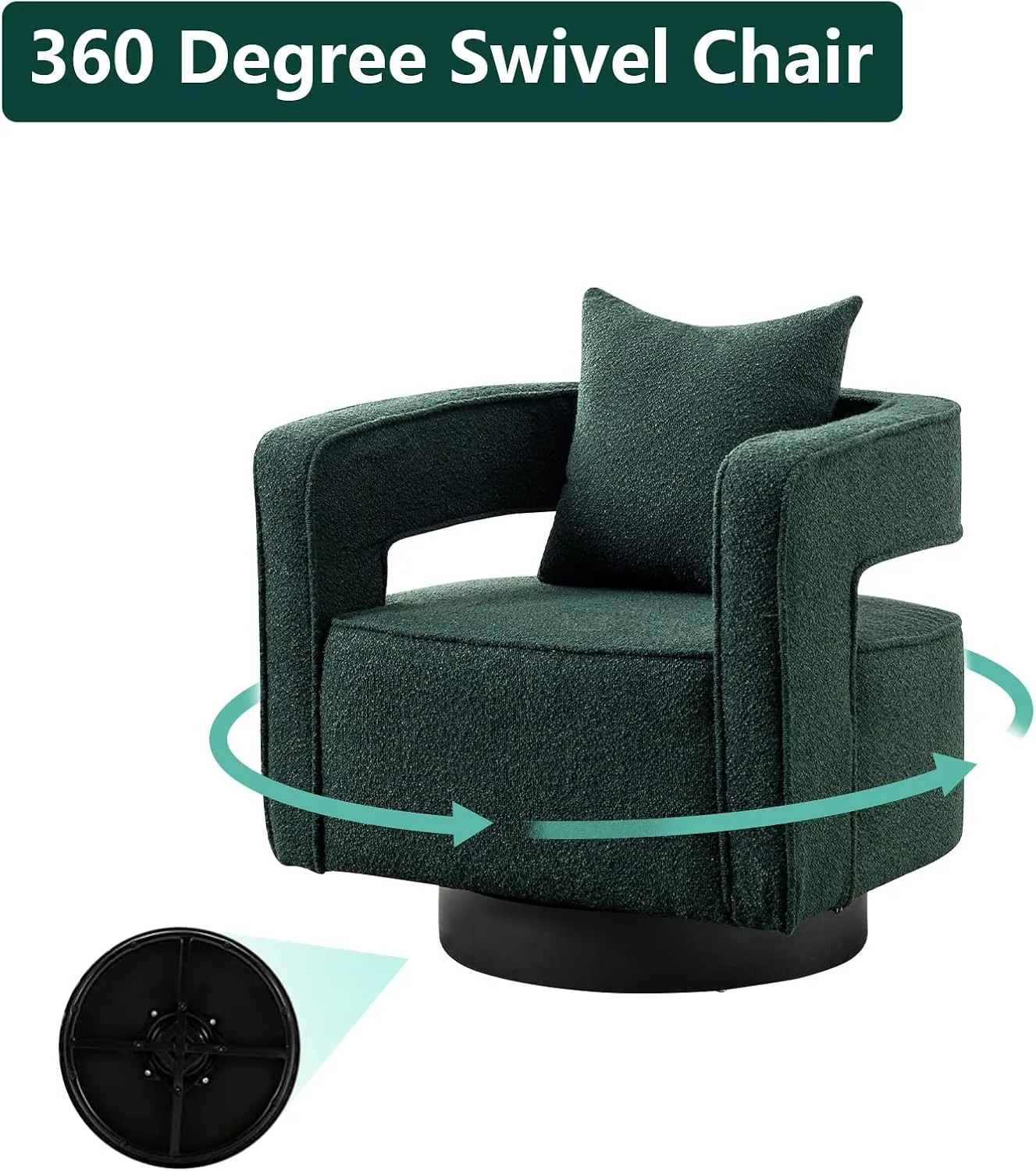 ODUWA Swivel Barrel Accent Chair Set of 2,26" W Modern Round Boucle Arm Chair with Black Base,Upholstered Comfy 360 Degree Swivel Single Circle Club Chair for Nursery Bedroom Living Room Hotel Office