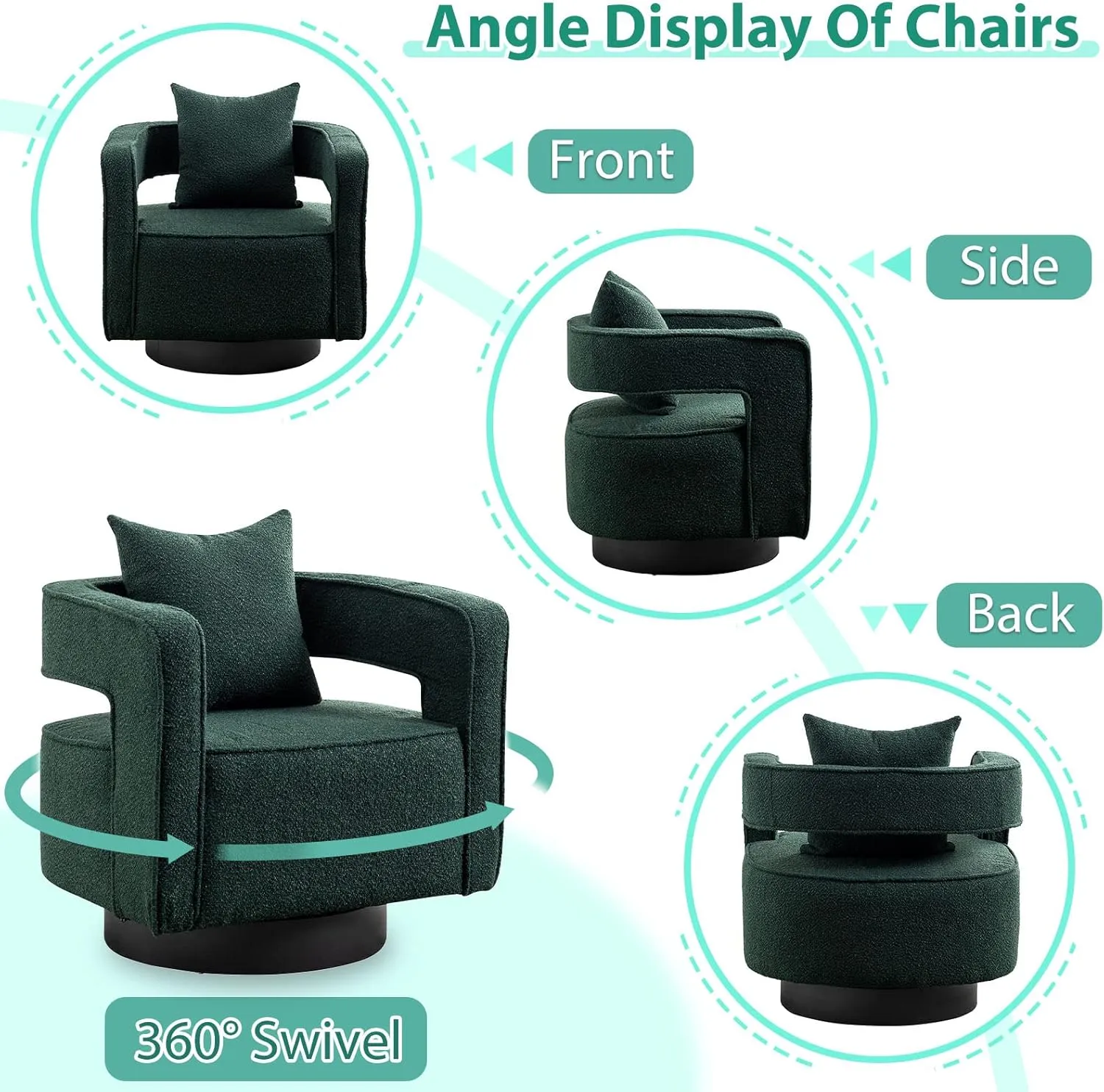 ODUWA Swivel Barrel Accent Chair Set of 2,26" W Modern Round Boucle Arm Chair with Black Base,Upholstered Comfy 360 Degree Swivel Single Circle Club Chair for Nursery Bedroom Living Room Hotel Office