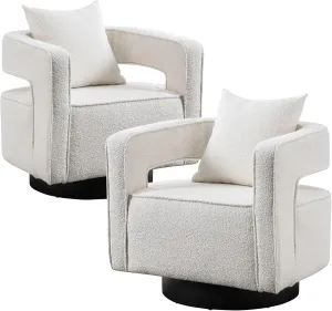 ODUWA Swivel Barrel Accent Chair Set of 2,26" W Modern Round Boucle Arm Chair with Black Base,Upholstered Comfy 360 Degree Swivel Single Circle Club Chair for Nursery Bedroom Living Room Hotel Office