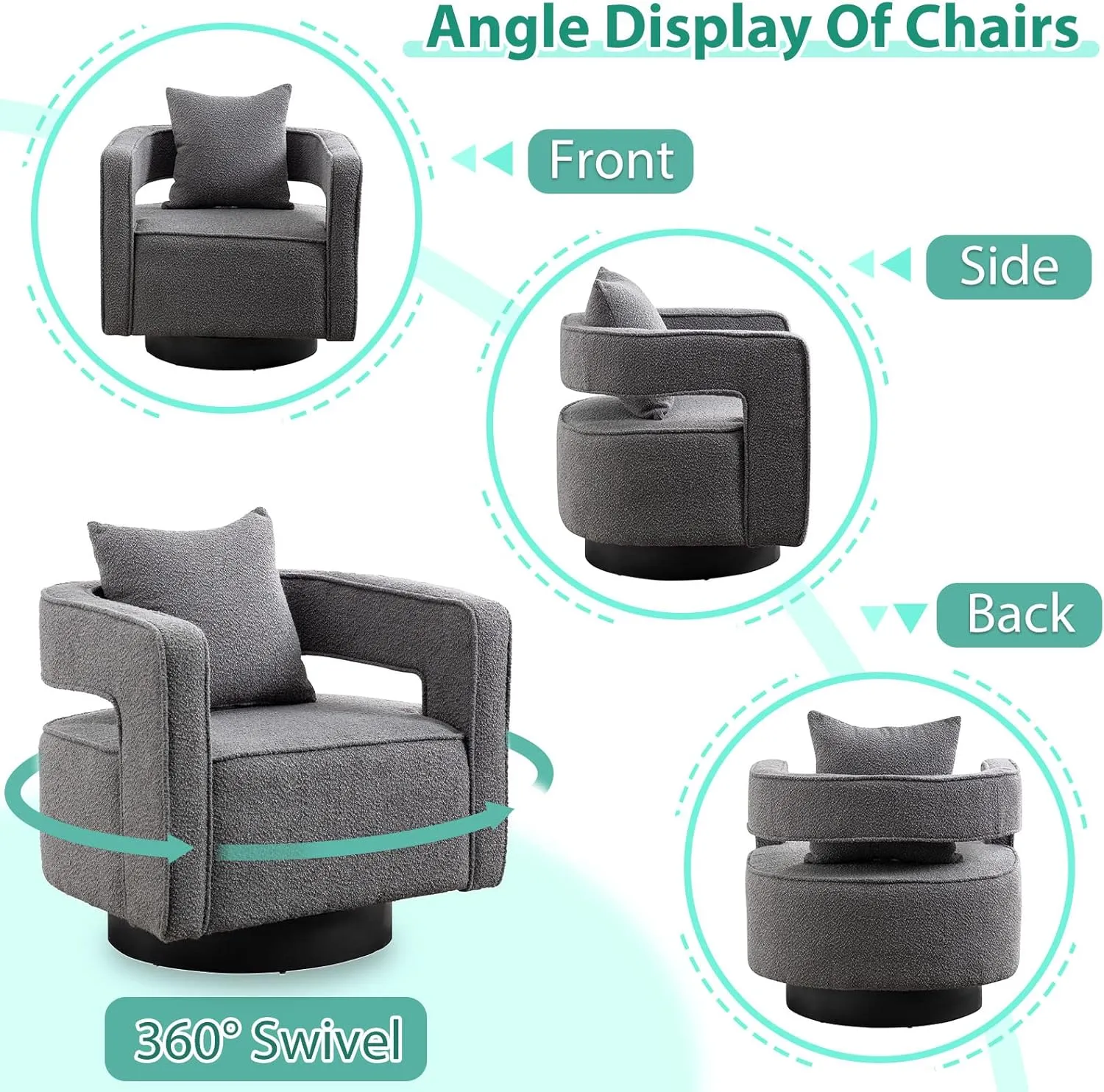 ODUWA Swivel Barrel Accent Chair Set of 2,26" W Modern Round Boucle Arm Chair with Black Base,Upholstered Comfy 360 Degree Swivel Single Circle Club Chair for Nursery Bedroom Living Room Hotel Office
