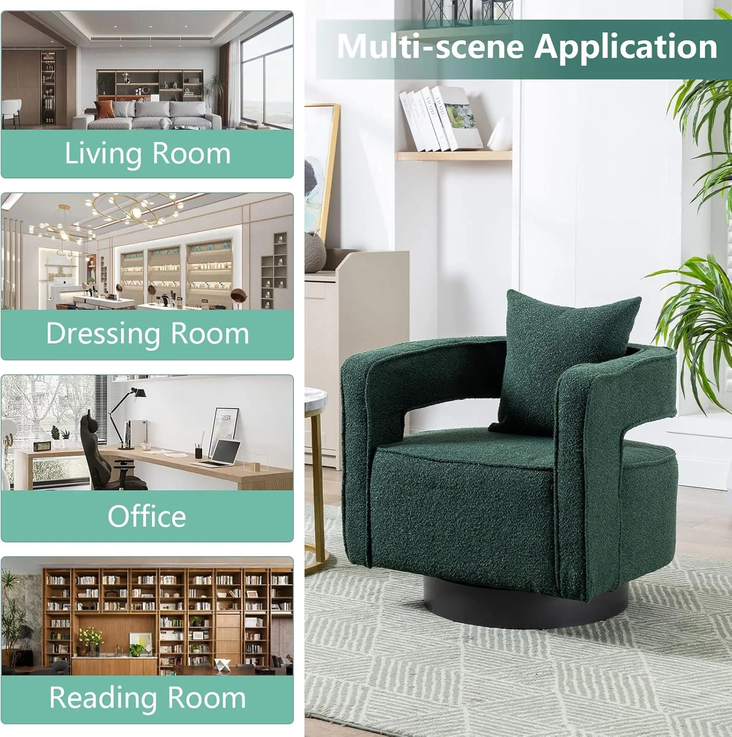 ODUWA Swivel Barrel Accent Chair Set of 2,26" W Modern Round Boucle Arm Chair with Black Base,Upholstered Comfy 360 Degree Swivel Single Circle Club Chair for Nursery Bedroom Living Room Hotel Office