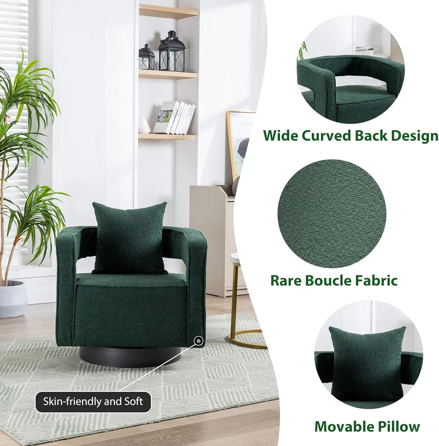 ODUWA Swivel Barrel Accent Chair Set of 2,26" W Modern Round Boucle Arm Chair with Black Base,Upholstered Comfy 360 Degree Swivel Single Circle Club Chair for Nursery Bedroom Living Room Hotel Office