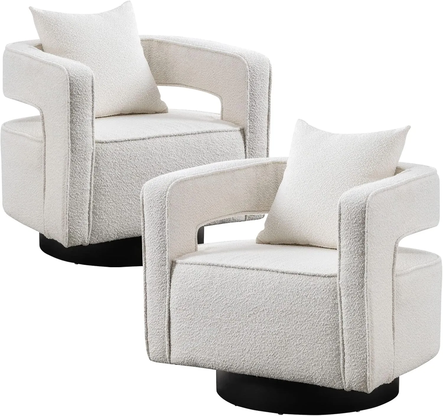 ODUWA Swivel Barrel Accent Chair Set of 2,26" W Modern Round Boucle Arm Chair with Black Base,Upholstered Comfy 360 Degree Swivel Single Circle Club Chair for Nursery Bedroom Living Room Hotel Office