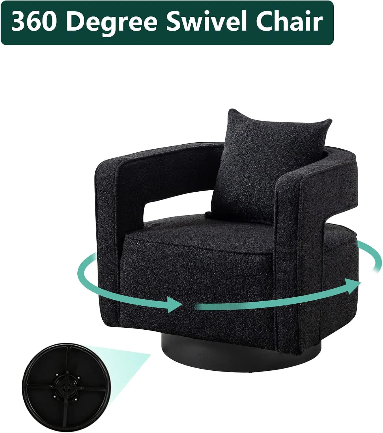 ODUWA Swivel Barrel Accent Chair Set of 2,26" W Modern Round Boucle Arm Chair with Black Base,Upholstered Comfy 360 Degree Swivel Single Circle Club Chair for Nursery Bedroom Living Room Hotel Office