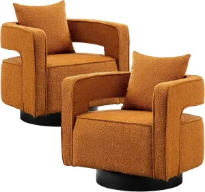 ODUWA Swivel Barrel Accent Chair Set of 2,26" W Modern Round Boucle Arm Chair with Black Base,Upholstered Comfy 360 Degree Swivel Single Circle Club Chair for Nursery Bedroom Living Room Hotel Office