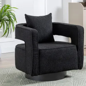 ODUWA Swivel Barrel Accent Chair,26" W Modern Round Boucle Arm Chair with Black Base,Upholstered Comfy 360 Degree Swivel Single Circle Club Chair for Nursery Bedroom Living Room Hotel Office