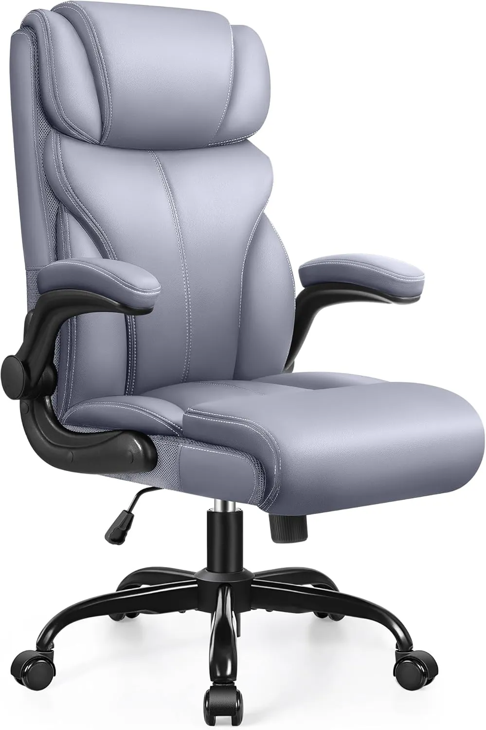 Office Chair, Ergonomic Big and Tall Computer Desk Chairs, Executive Breathable Leather Chair with Adjustable High Back Flip-up Armrests, Lumbar Support Swivel PC Chair with Rocking Function