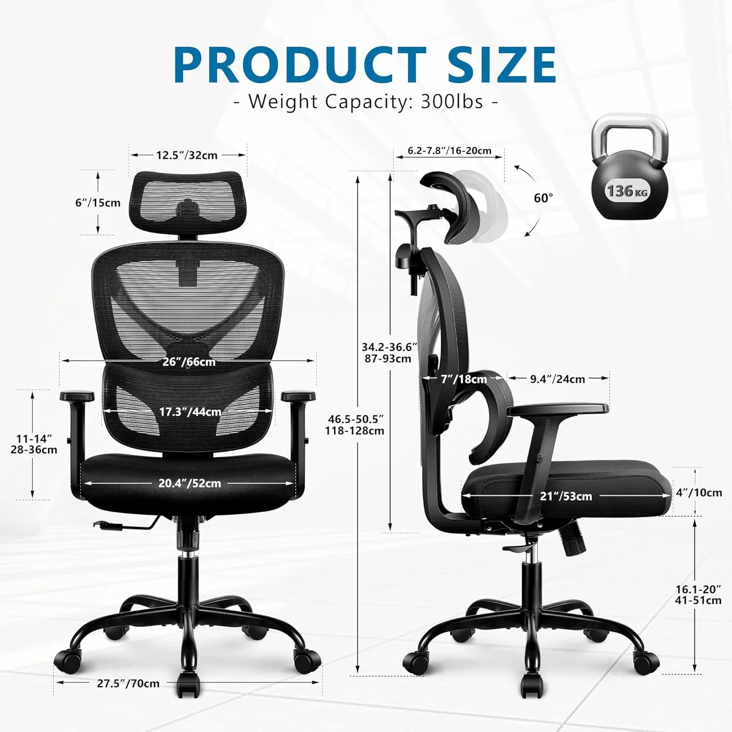 Office Chair Ergonomic Comfy Computer Gaming Chair, Big and Tall Mesh Office Desk Chair with Back Support, High Back with Adjustable Armrest (Grey)