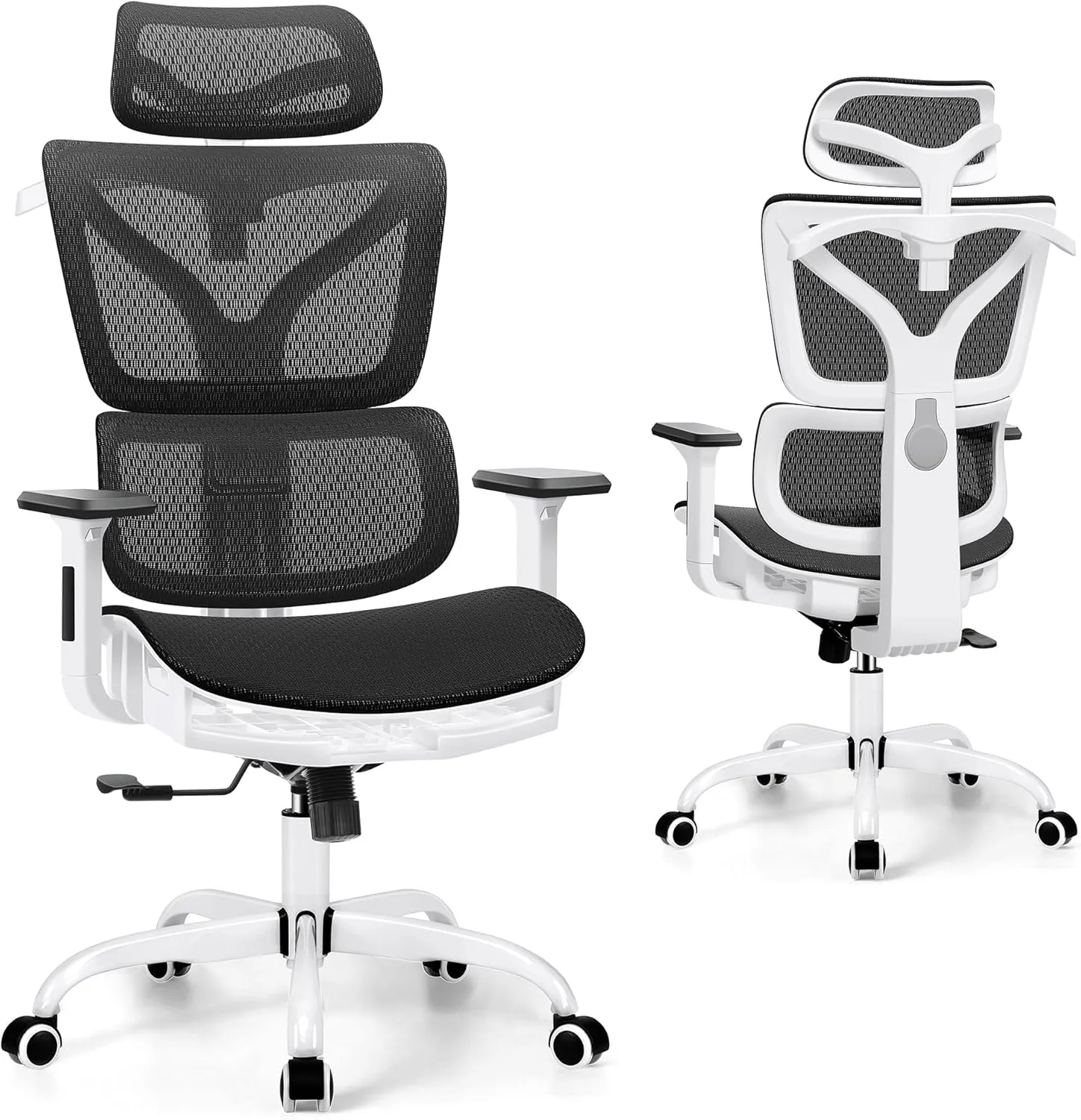 Office Chair Ergonomic Desk Chair, High Back Gaming Chair, Big and Tall Reclining Chair Breathable Mesh Comfy Home Office Desk Chair Lumbar Support Computer Chair Adjustable Armrests (White)