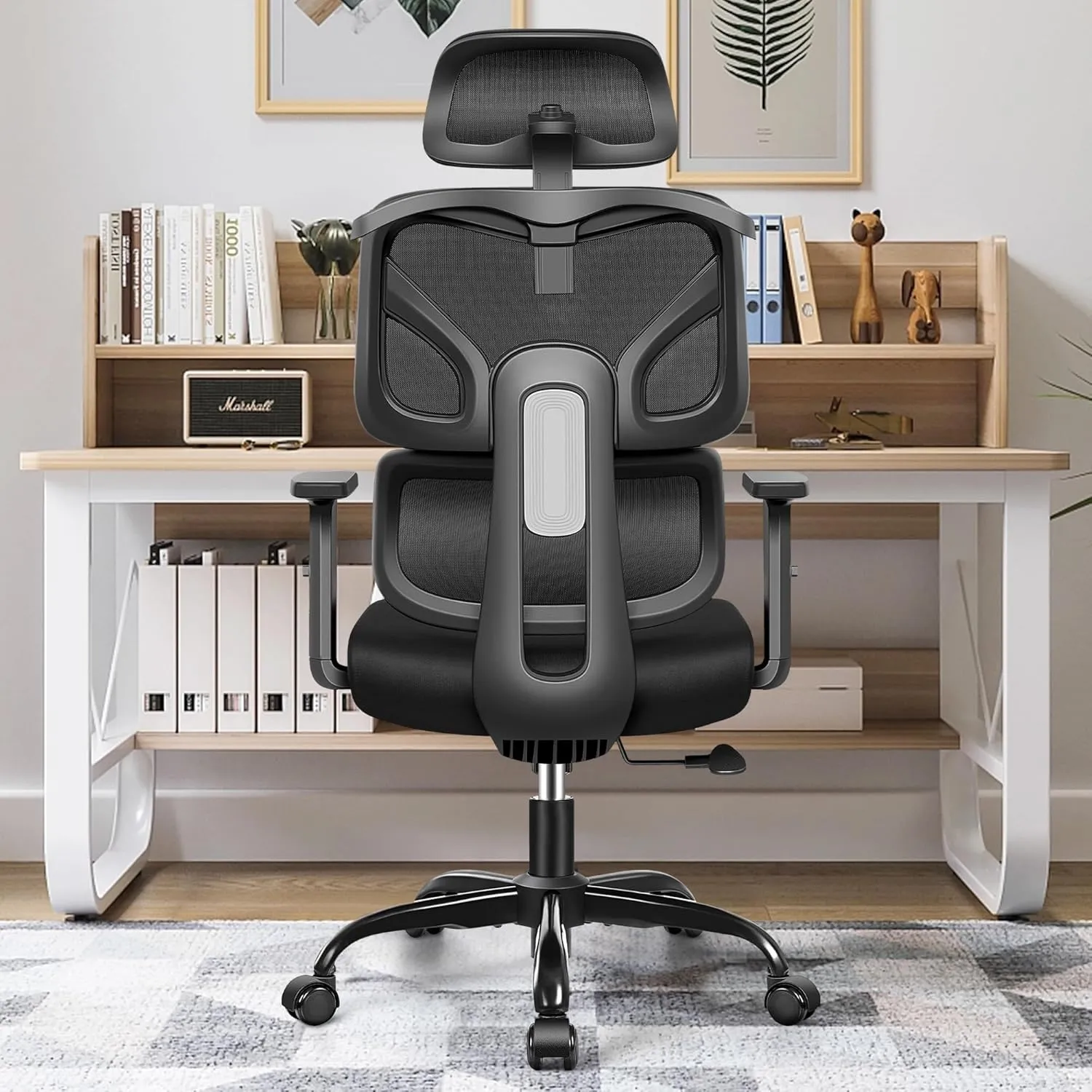 Office Chair Ergonomic Desk Chair, High Back Gaming Chair, Big and Tall Reclining Comfy Home Office Desk Chair Breathable Mesh Lumbar Support Computer Chair Adjustable Arms, 3D Headrest (Black)