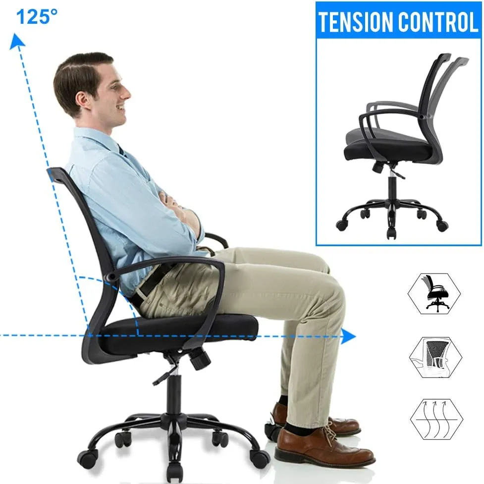 Office Chair Ergonomic Desk Chair Mesh Computer Chair with Lumbar Support Armrest Mid Back Rolling Swivel Adjustable Task Chair for Women Adults, Black