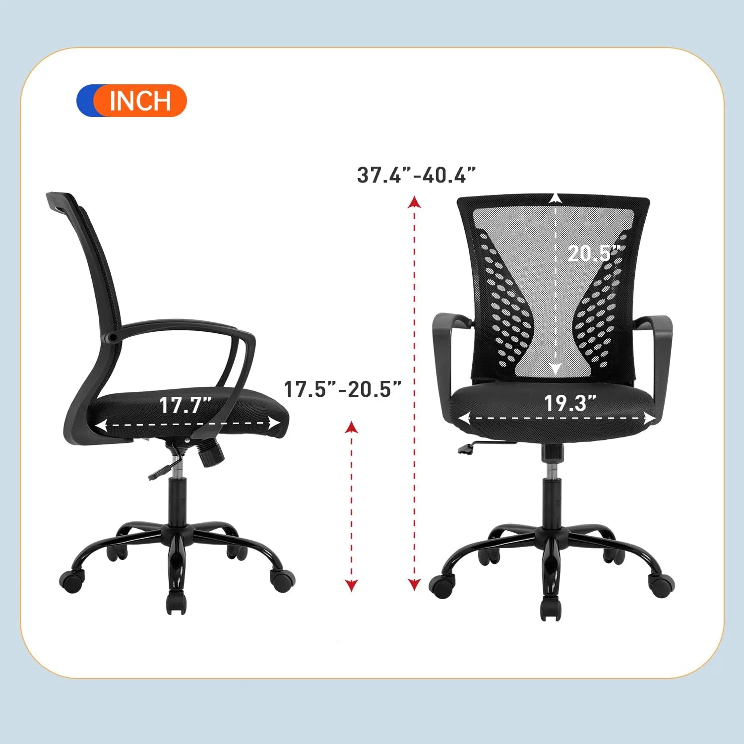Office Chair Ergonomic Desk Chair Mesh Computer Chair with Lumbar Support Armrest Mid Back Rolling Swivel Adjustable Task Chair for Women Adults, Black