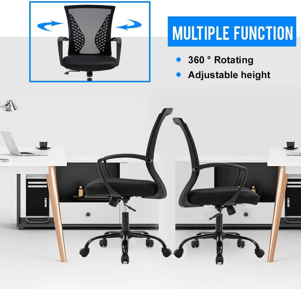 Office Chair Ergonomic Desk Chair Mesh Computer Chair with Lumbar Support Armrest Mid Back Rolling Swivel Adjustable Task Chair for Women Adults, Black