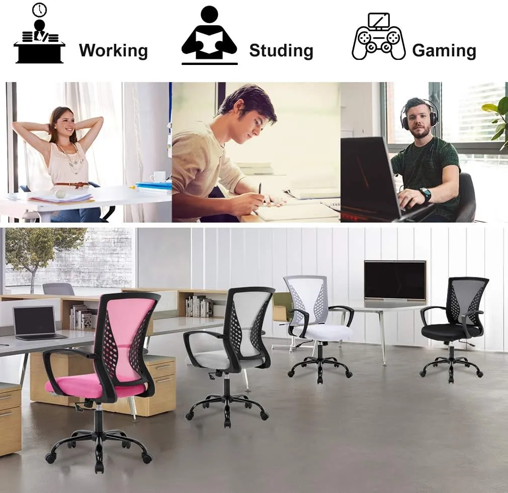 Office Chair Ergonomic Desk Chair Mesh Computer Chair with Lumbar Support Armrest Mid Back Rolling Swivel Adjustable Task Chair for Women Adults, Black