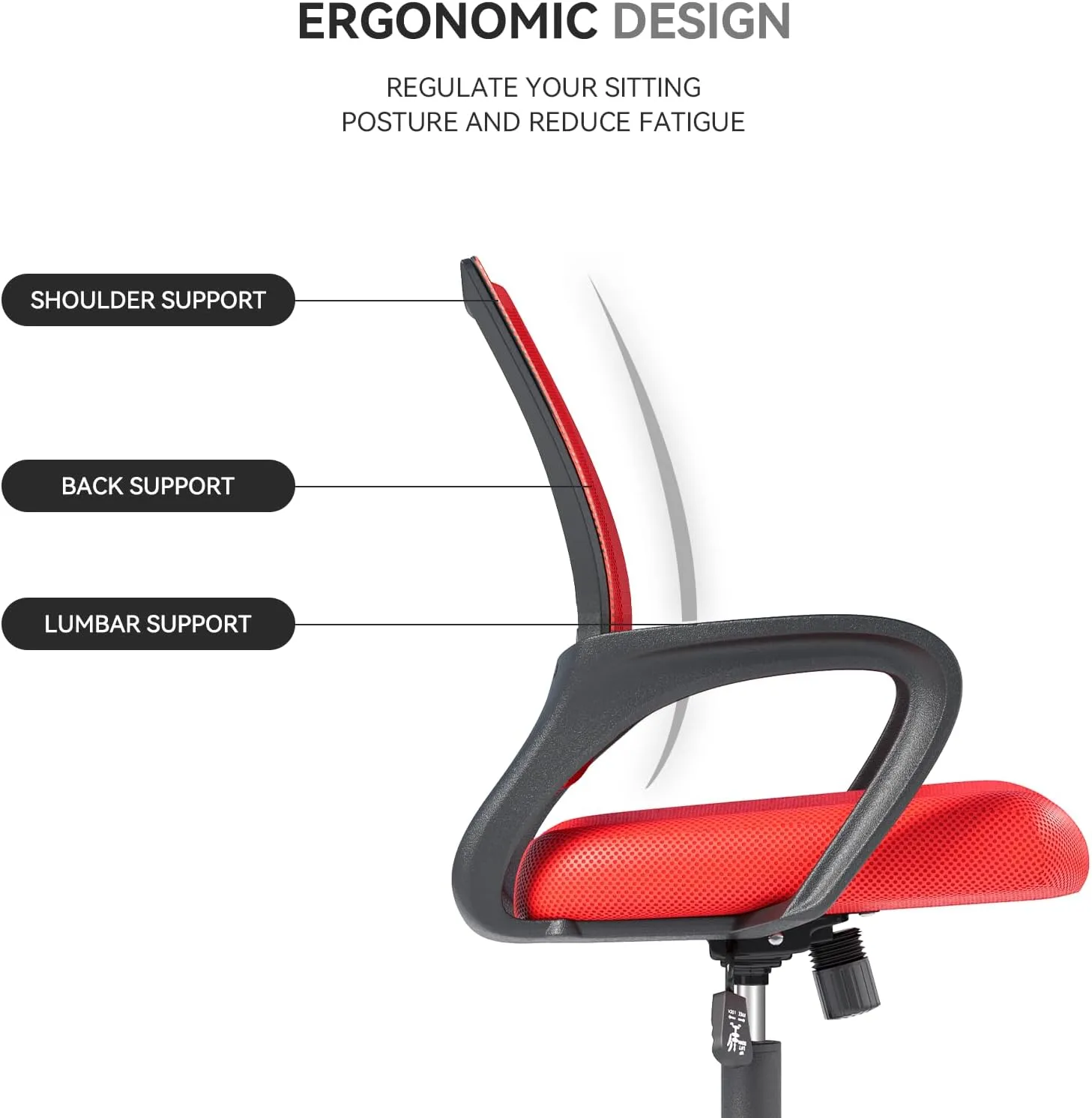 Office Chair, Ergonomic Mid-Back Mesh Desk Chair with Lumbar Support, Adjustable Height Computer Chair with Rolling Wheels Design,Comfy Armrest for Work, Study, Gaming, Red